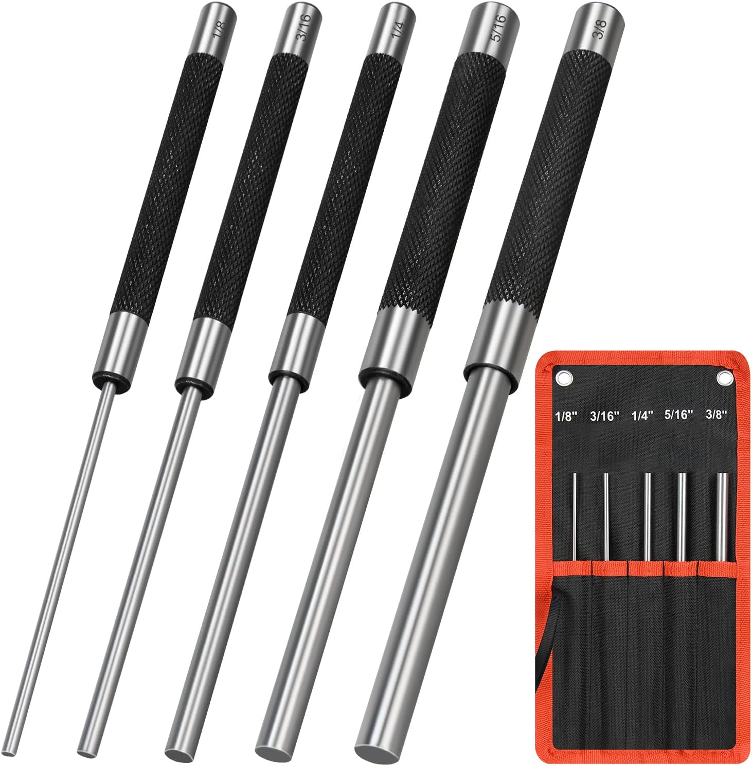 Carbon Steel Pin Punch Set, 5-Piece