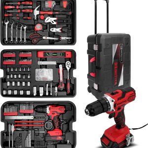 286-Piece Home Repair Tool Set with Rolling Box & Drill